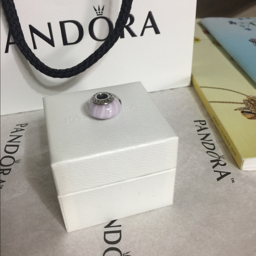 Pandora Purple Candy Stripes Glass Murano